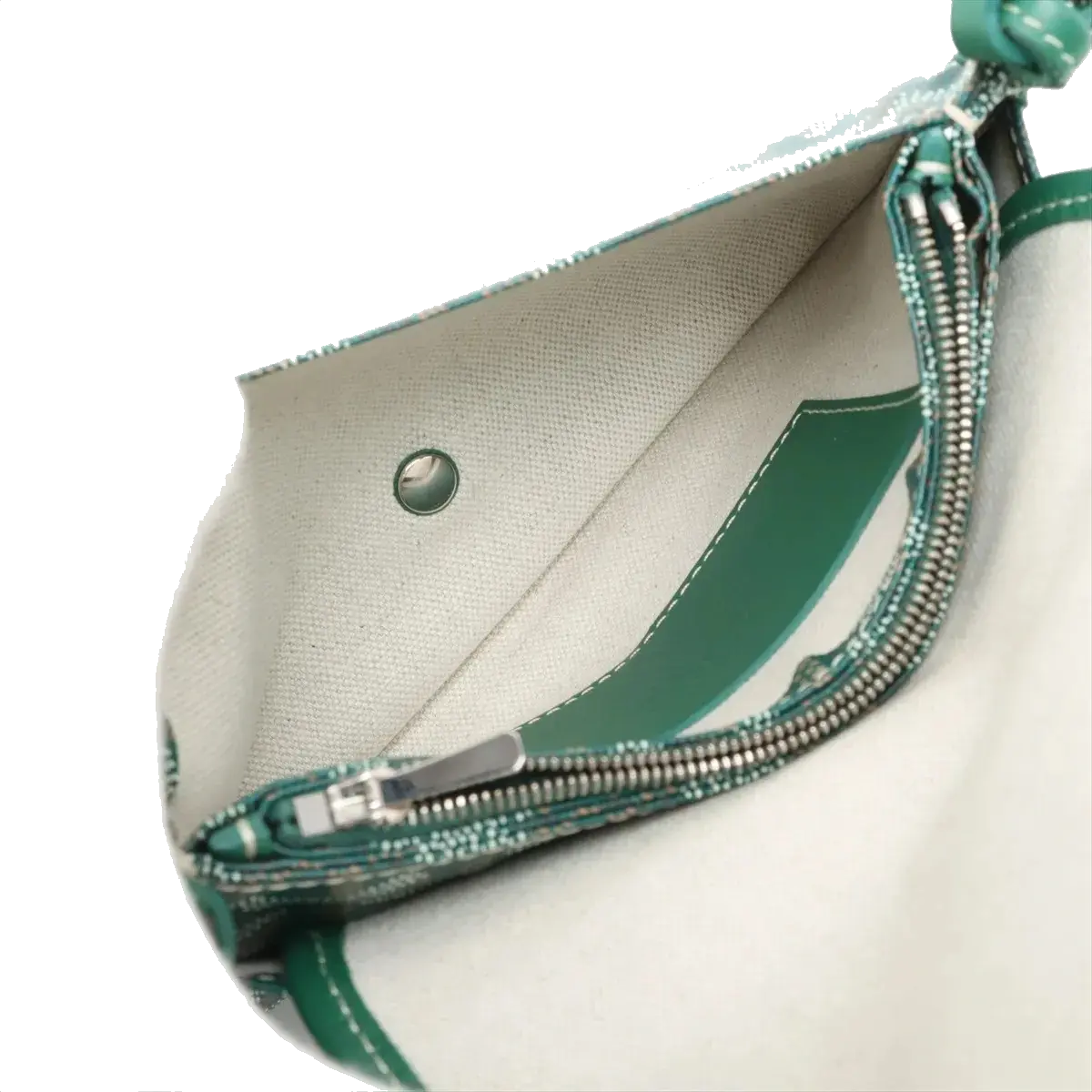 Pre-Loved Plumet Crossbody Bag Goyardine Chevron Coated Canvas with Silver Hardware, Green