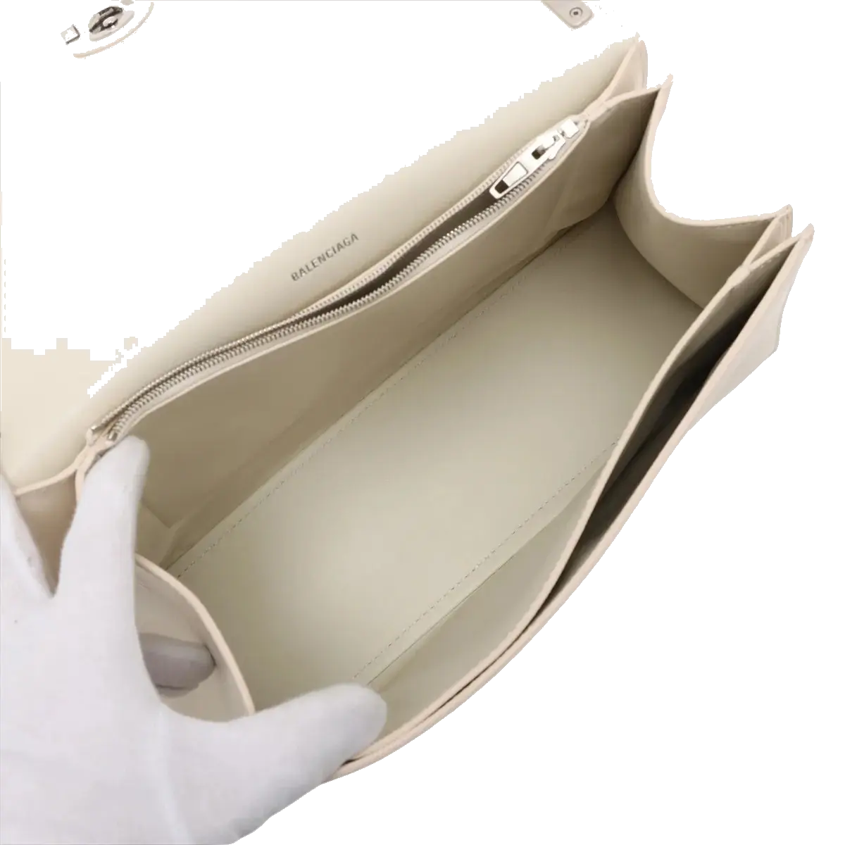 Pre-Loved Crush Sling Shoulder Bag Leather Small with Silver Hardware, Cream