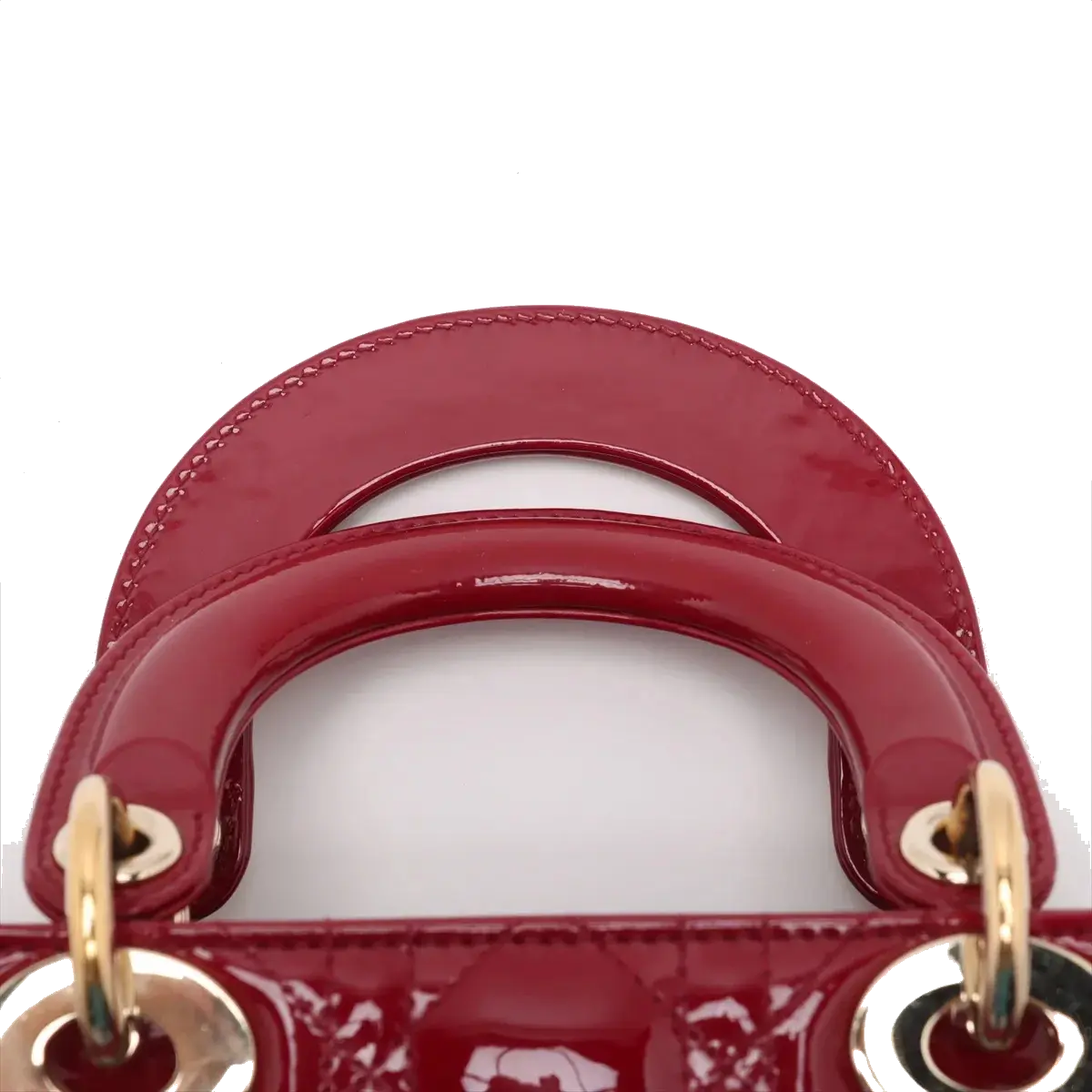 Pre-Loved Lady Dior Handbag Cannage Patent Leather Mini with Gold Hardware, Red