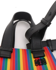 Pre-Loved Hammock Shoulder Bag Striped Leather Medium with Silver Hardware, Tan with Rainbow Multicolor