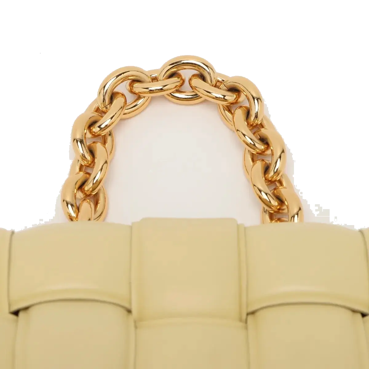Pre-Loved Chain Cassette Shoulder Bag Intrecciato Leather with Gold Hardware, Pale Yellow