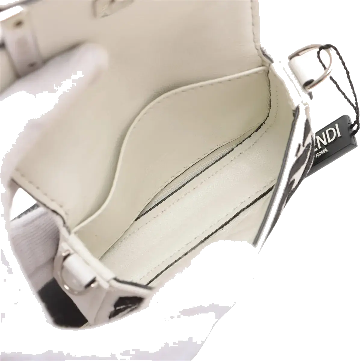 Pre-Loved Baguette Crossbody Bag Monogram Canvas Nano with Silver Hardware, White and Black