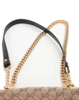 Pre-Loved GG Marmont Shoulder Bag Monogram Coated Canvas Mini with Gold Hardware, Beige / Ebony with Black Leather Trim