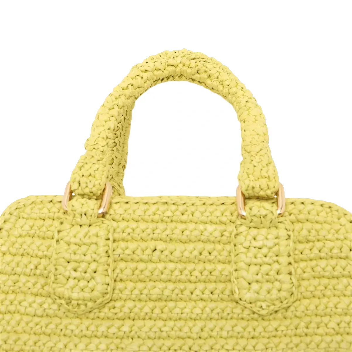 Pre-Loved Crochet Bauletto Handbag Raffia Crochet Mini with Gold Hardware, Yellow