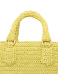 Pre-Loved Crochet Bauletto Handbag Raffia Crochet Mini with Gold Hardware, Yellow