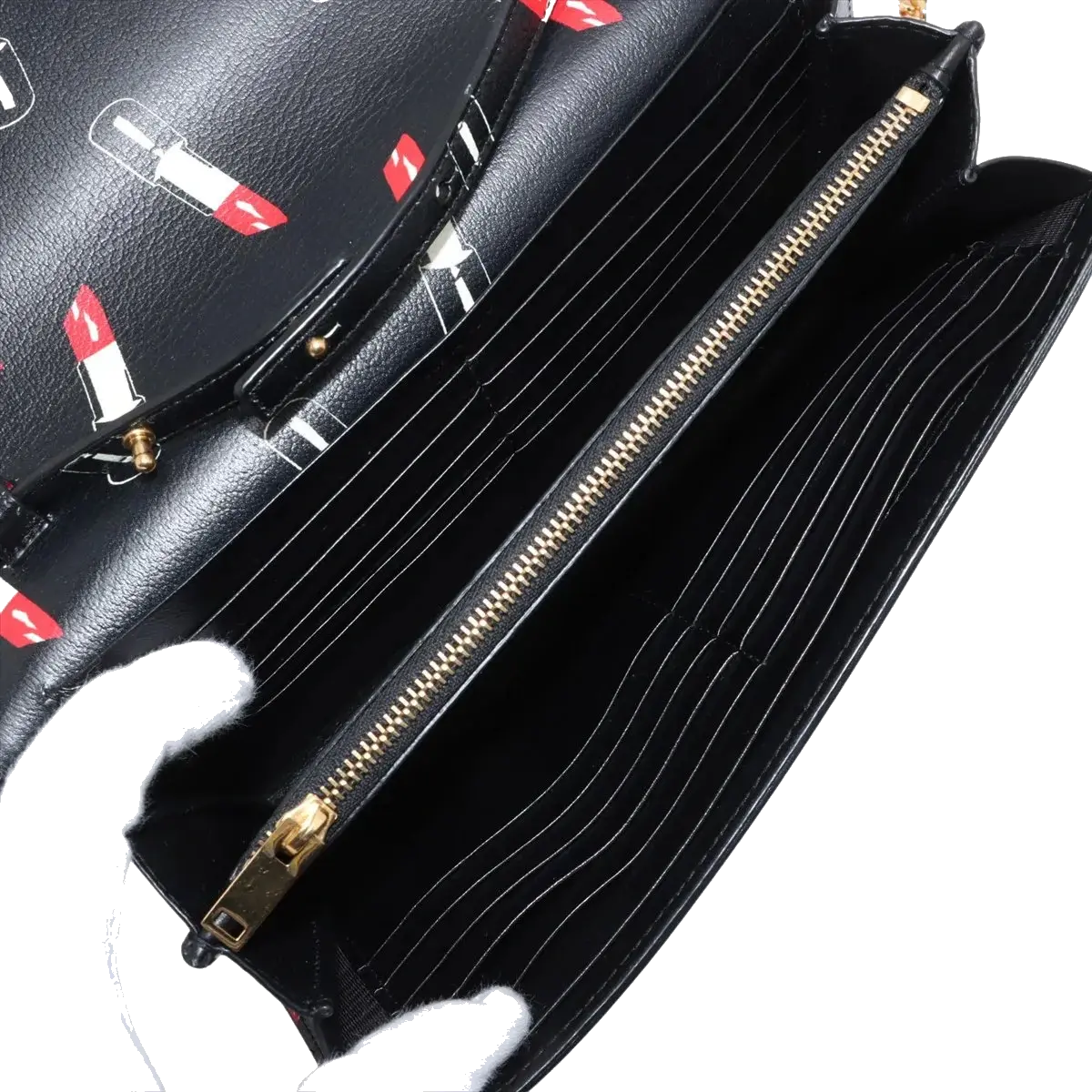 Pre-Loved Kate Chain Wallet Crossbody Bag Lipstick Print Leather Small with Gold Hardware, Black