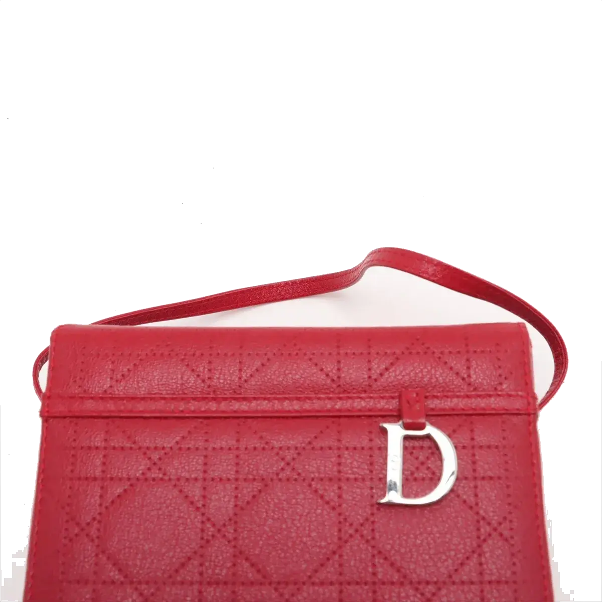Pre-Loved Lady Dior Vanity Handbag Cannage Leather Mini with Silver Hardware, Red