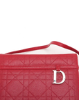 Pre-Loved Lady Dior Vanity Handbag Cannage Leather Mini with Silver Hardware, Red