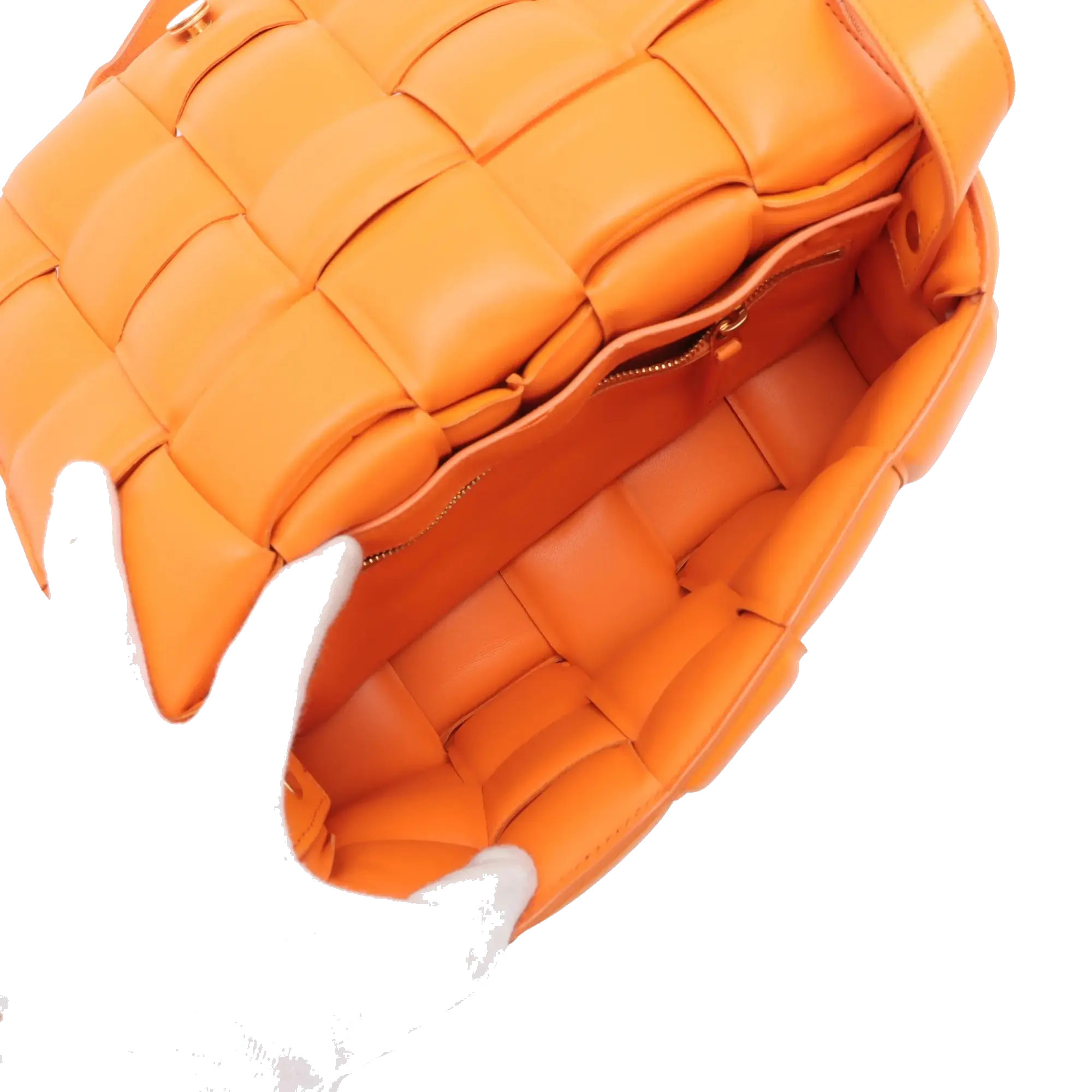 Pre-Loved Padded Cassette Crossbody Bag Intrecciato Leather with Gold Hardware, Orange