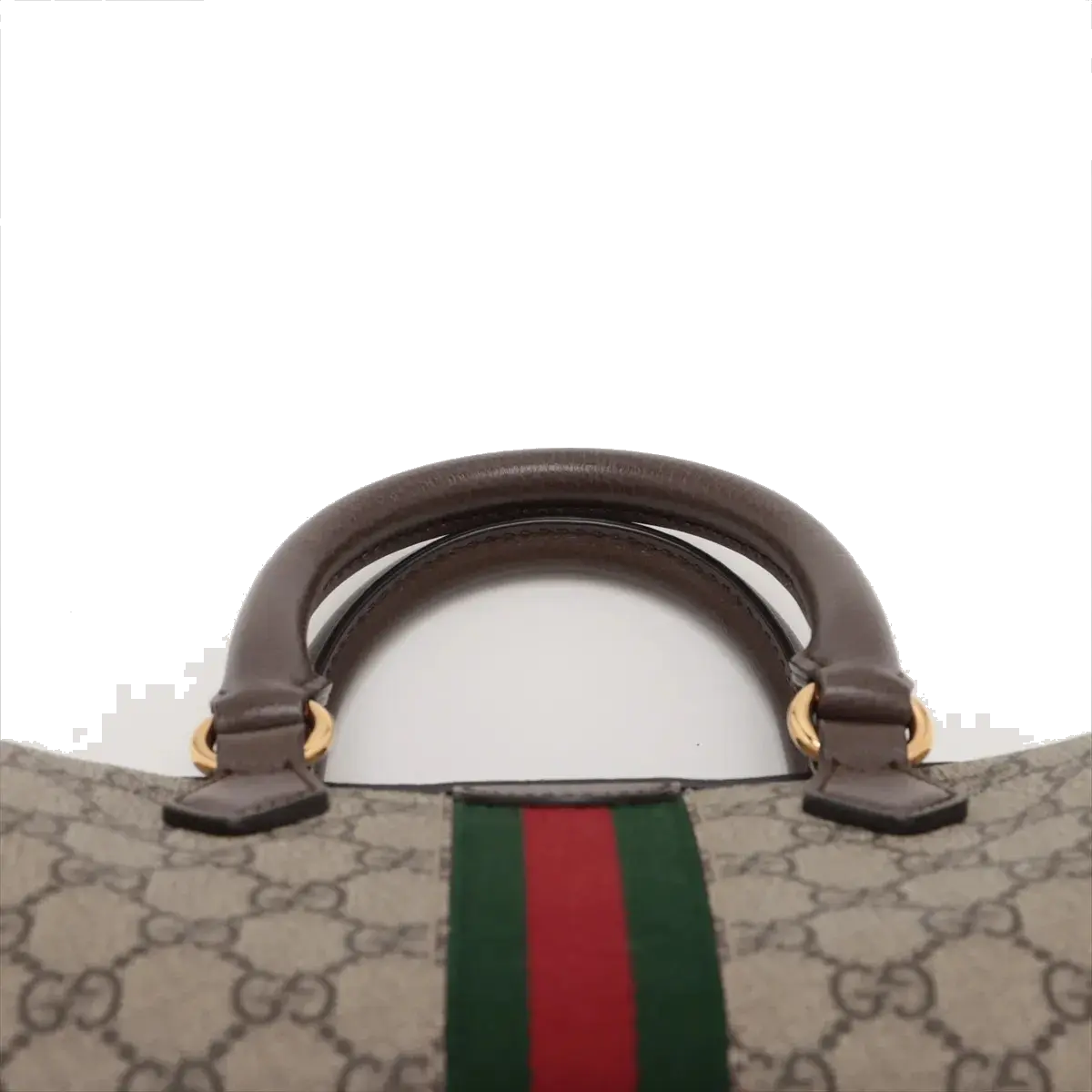 Pre-Loved Ophidia GG Mini Boston Handbag Monogram Coated Canvas Mini with Gold Hardware, Beige Ebony