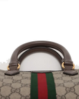 Pre-Loved Ophidia GG Mini Boston Handbag Monogram Coated Canvas Mini with Gold Hardware, Beige Ebony