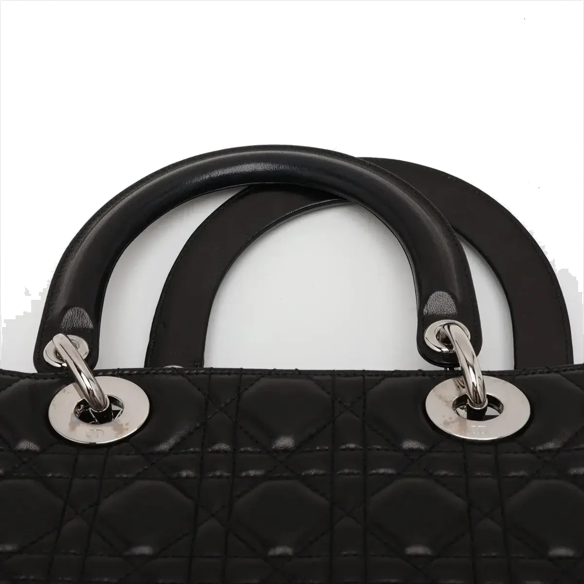 Pre-Loved Lady Dior Handbag Cannage Leather Large with Silver Hardware, Black