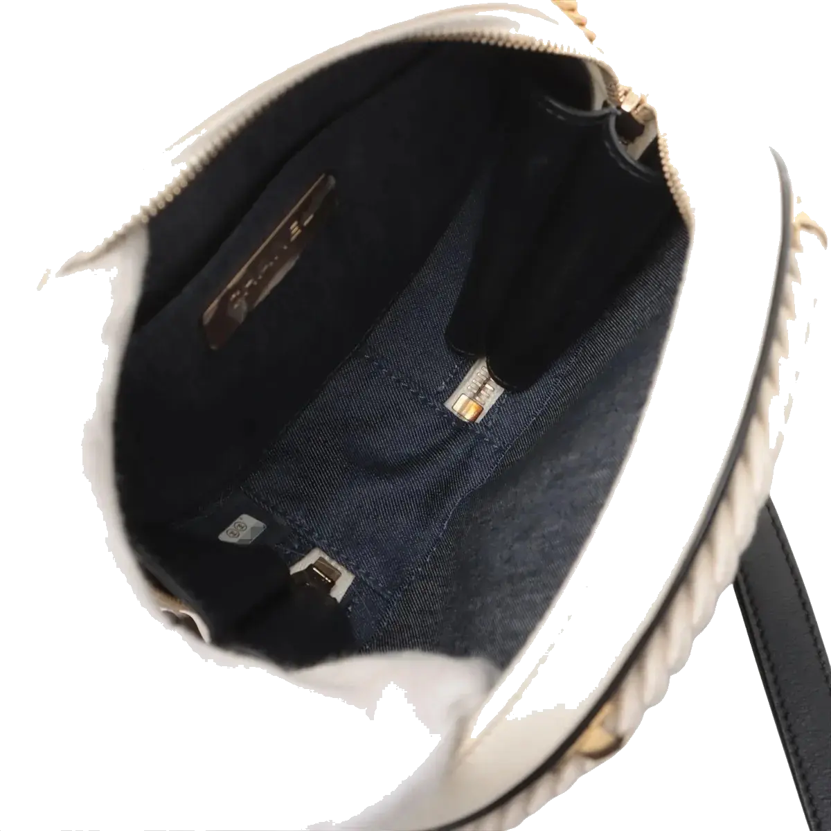 Pre-Loved En Vogue Round Clutch with Chain Crossbody Bag Leather Small with Gold Hardware, Black and Ivory