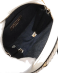 Pre-Loved En Vogue Round Clutch with Chain Crossbody Bag Leather Small with Gold Hardware, Black and Ivory