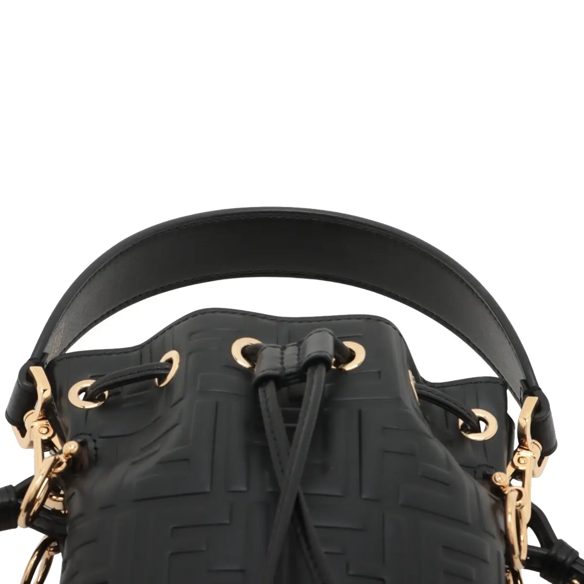 Pre-Loved Mon Tresor Bucket Bag FF Logo Embossed Leather Mini with Gold Hardware, Black