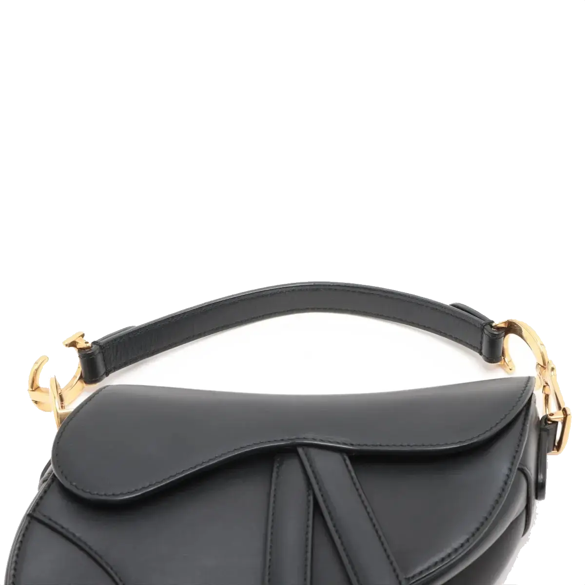 Pre-Loved Saddle Shoulder Bag Leather Mini with Gold Hardware, Black