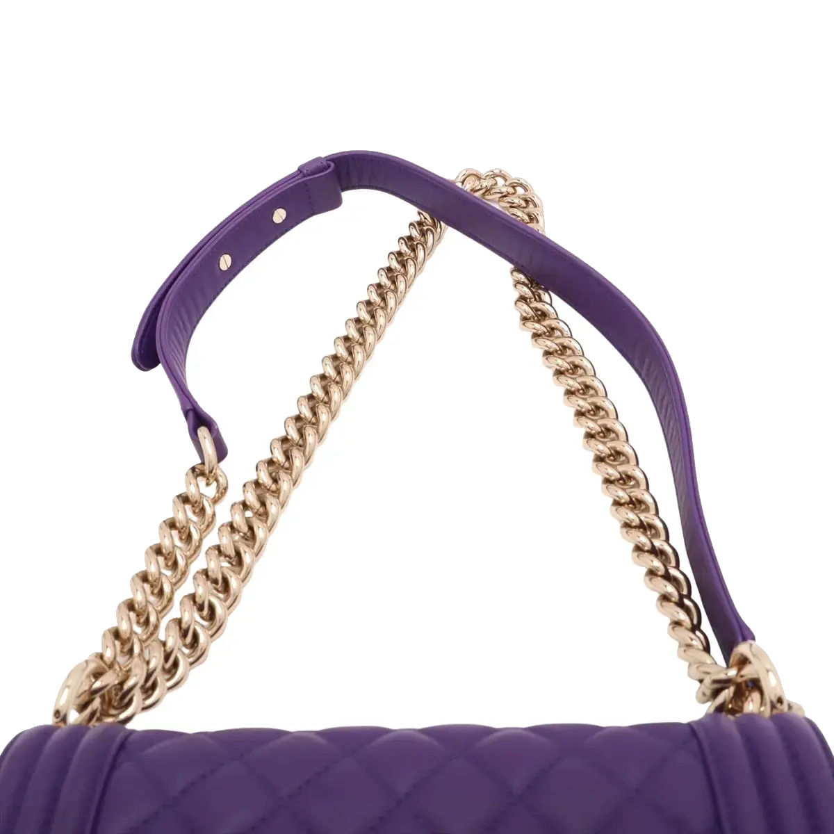 Pre-Loved Boy Shoulder Bag Quilted Leather Old Medium with Gold Hardware, Purple