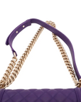 Pre-Loved Boy Shoulder Bag Quilted Leather Old Medium with Gold Hardware, Purple