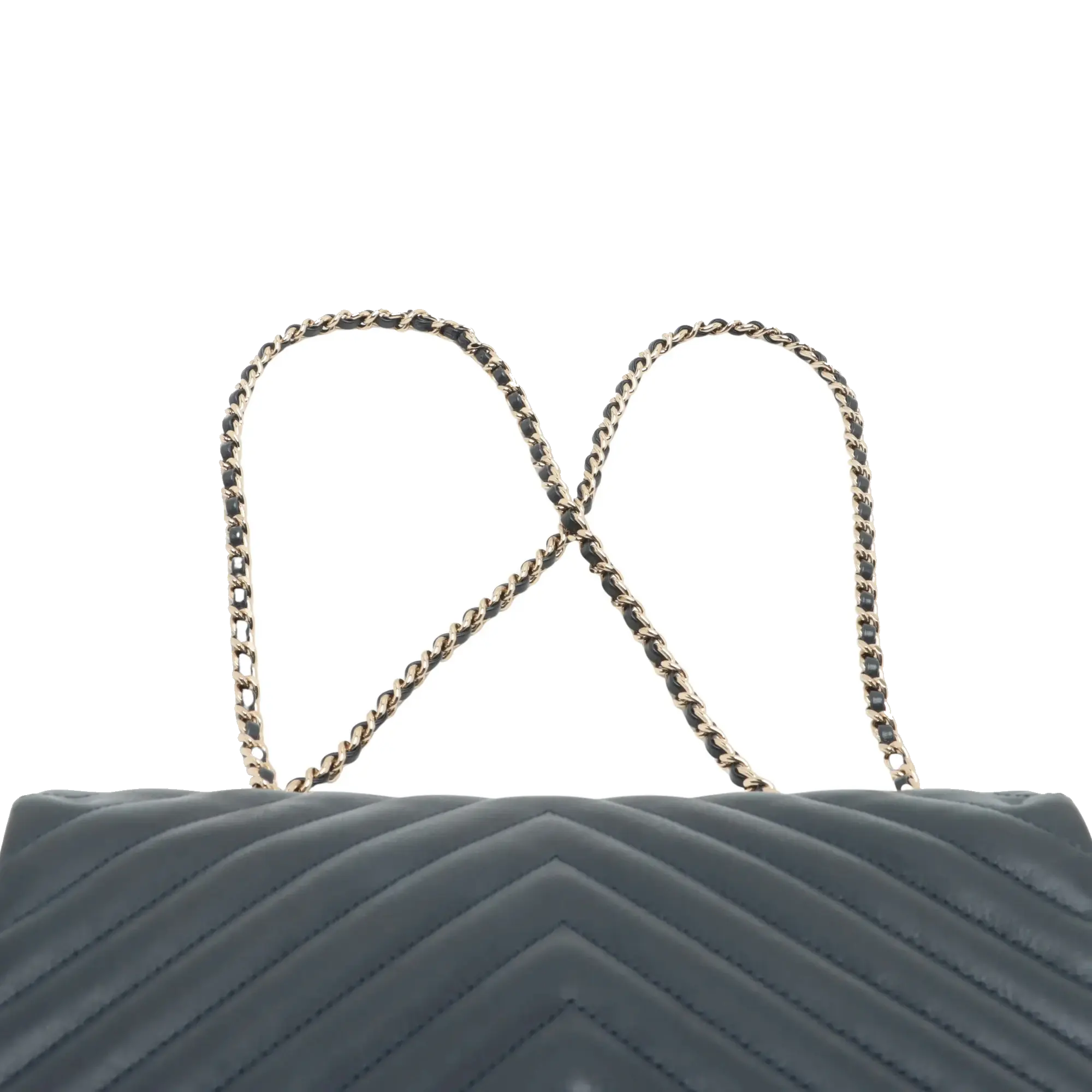 Pre-Loved Chevron Flap Bag Shoulder Bag Chevron Leather Small with Gold Hardware, Navy Blue