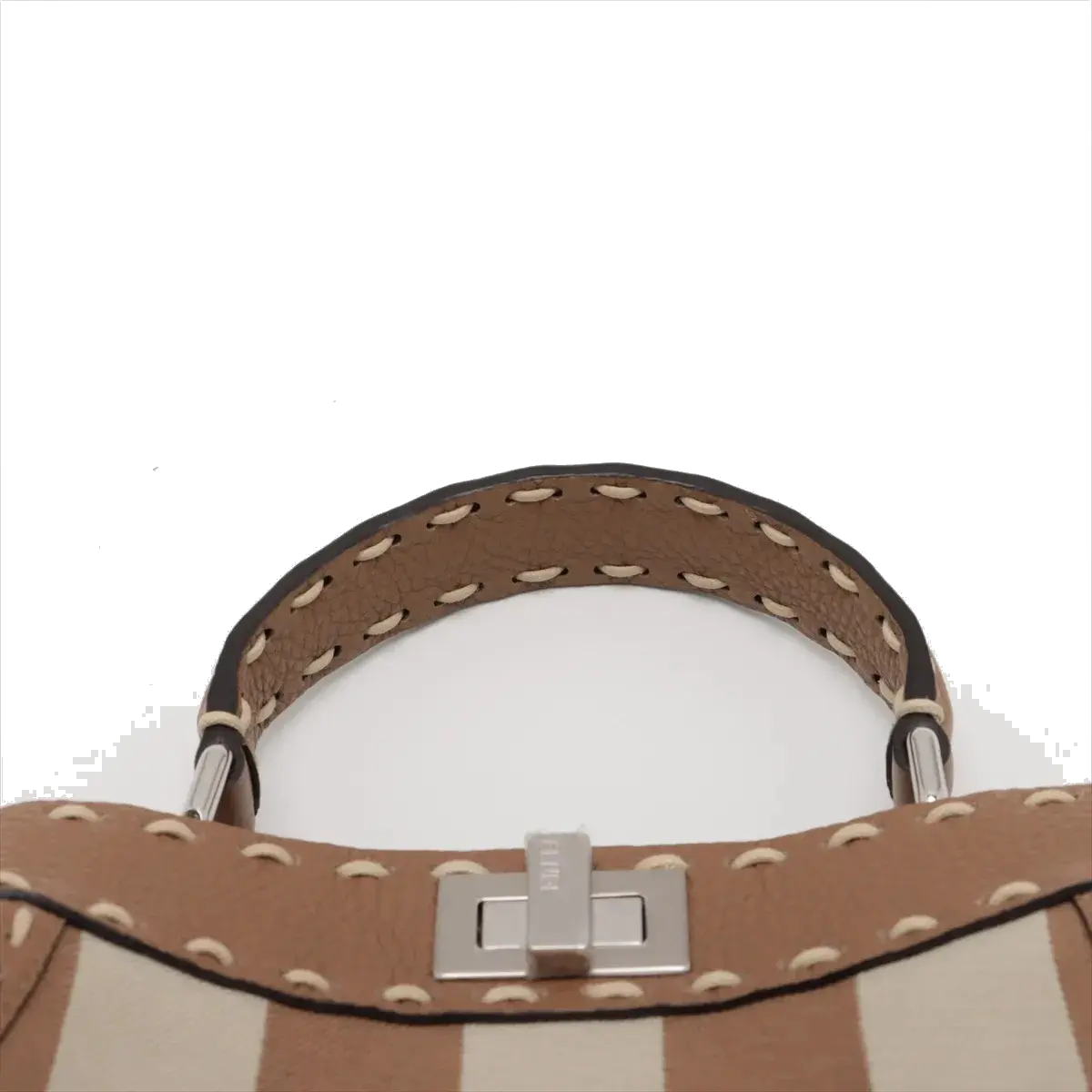 Pre-Loved Peekaboo Handbag Striped Canvas Mini with Silver Hardware, Brown and Beige
