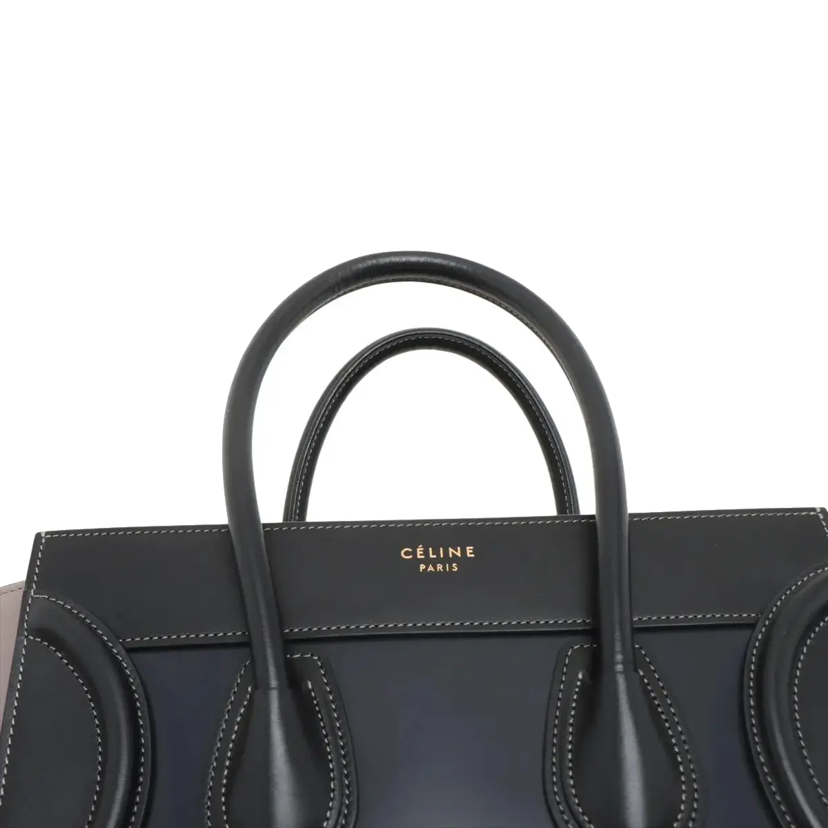 Pre-Loved Luggage Tote Leather Micro with Gold Hardware, Black and Grey