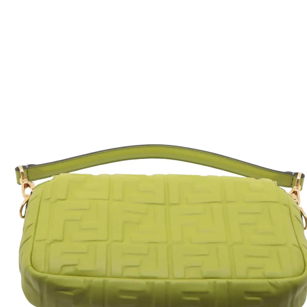 Pre-Loved Baguette Shoulder Bag Embossed FF Logo Leather Medium with Gold Hardware, Green