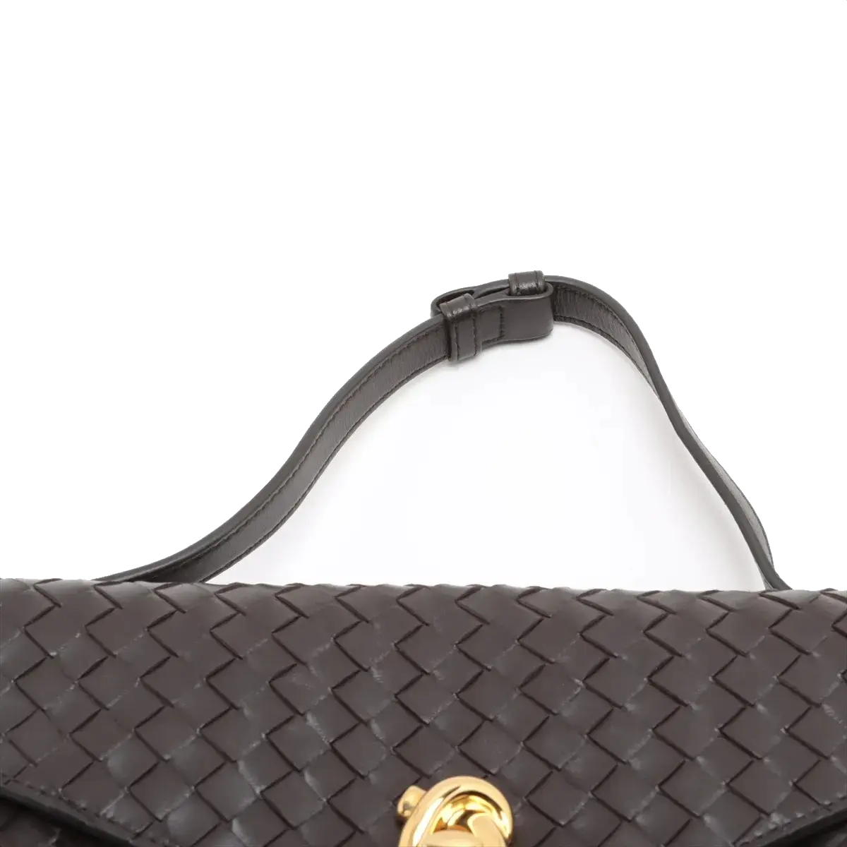 Pre-Loved Andiamo Crossbody Bag Intrecciato Leather Small with Gold Hardware, Dark Brown