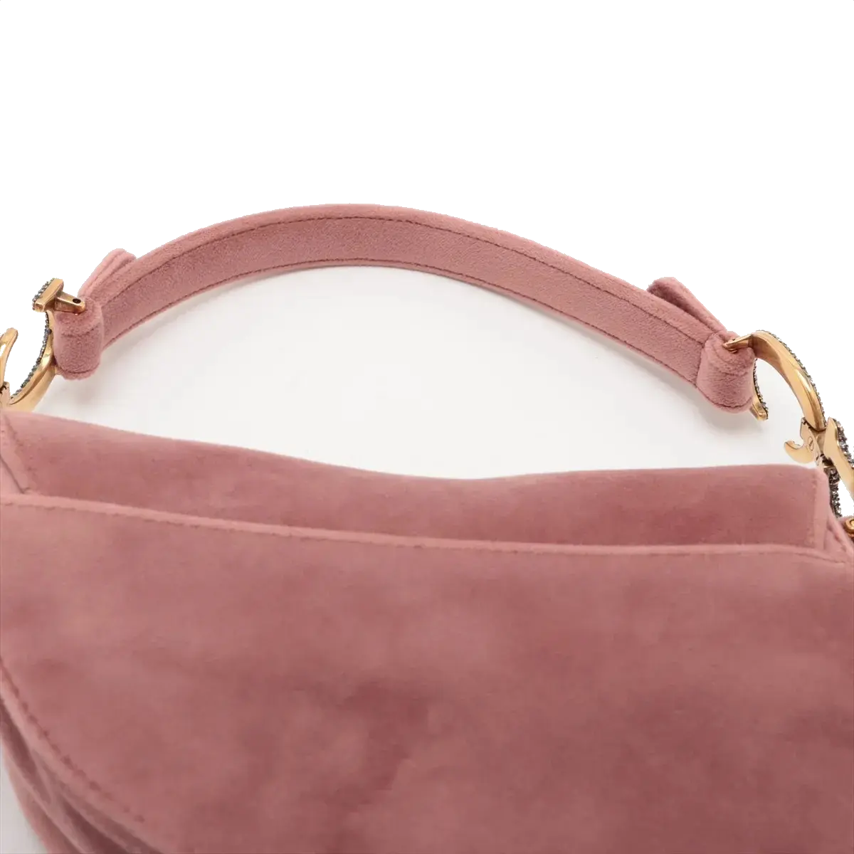 Pre-Loved Saddle Shoulder Bag Suede Mini with Gold Hardware, Pink
