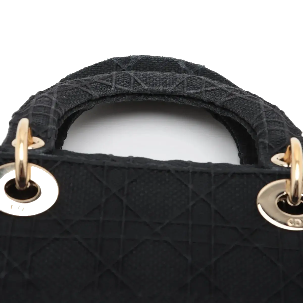 Pre-Loved Lady D-Lite Handbag Cannage Canvas Medium with Gold Hardware, Black
