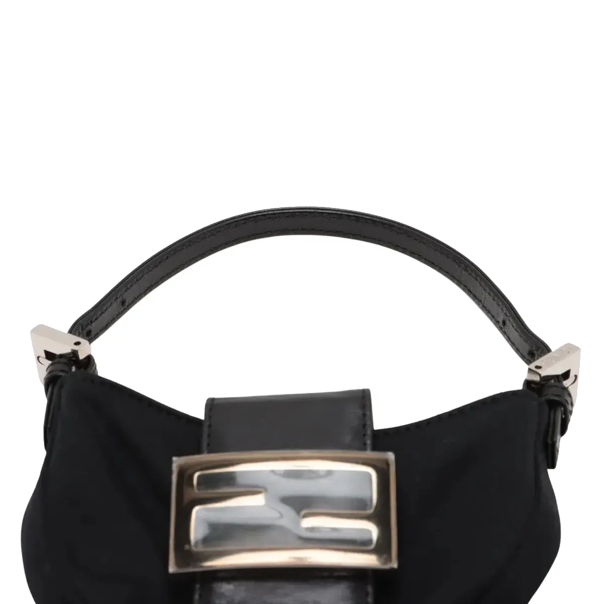 Pre-Loved Mini Mamma Baguette Shoulder Bag Canvas Plain Mini with Silver Hardware, Black
