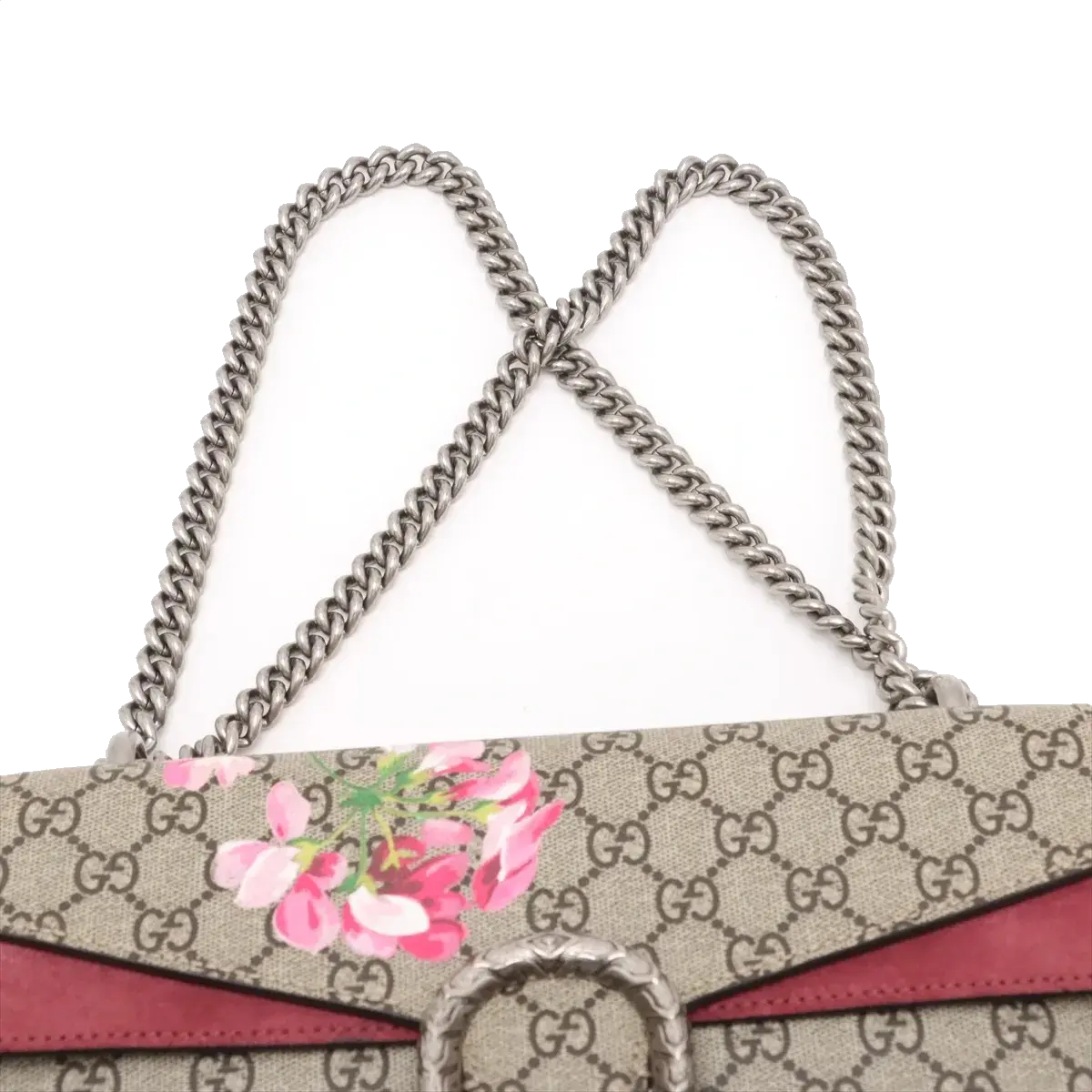 Pre-Loved Dionysus Blooms Shoulder Bag Monogram Coated Canvas Small with Aged Silver Hardware, Beige Ebony with Pink Floral