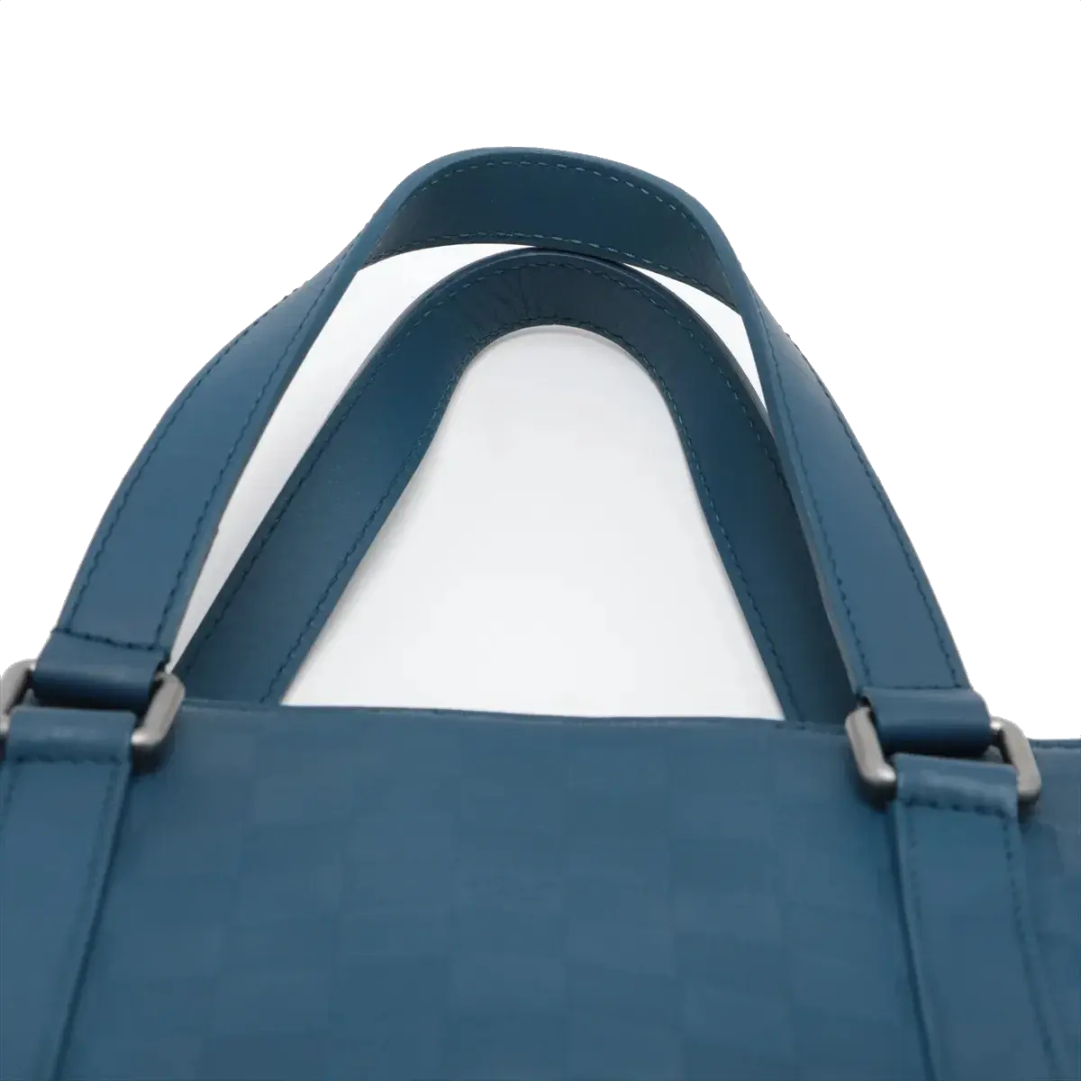 Pre-Loved Tadao Tote Damier Leather with Silver Hardware, Teal Blue