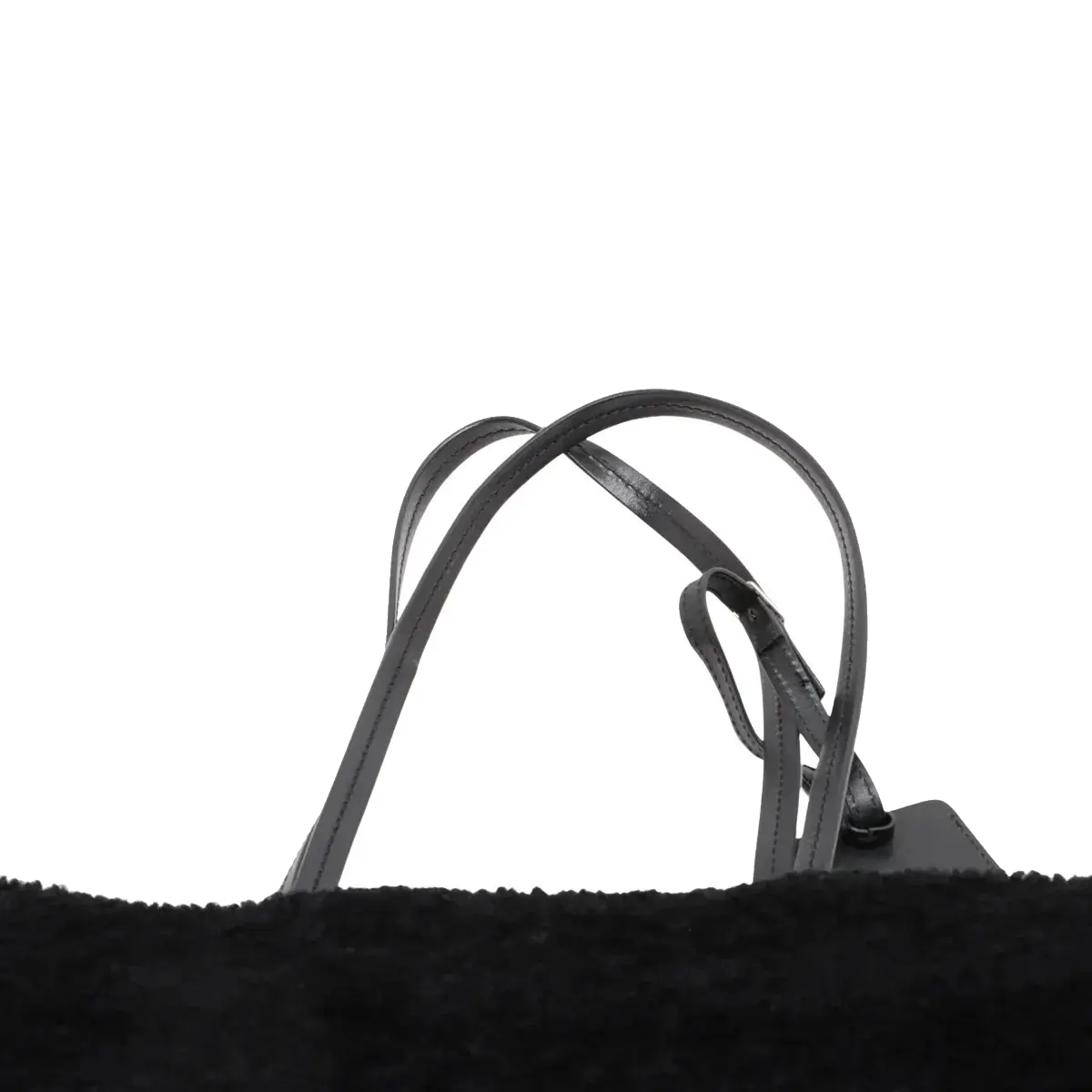 Pre-Loved Shopping Tote Shearling with Silver Hardware, Black