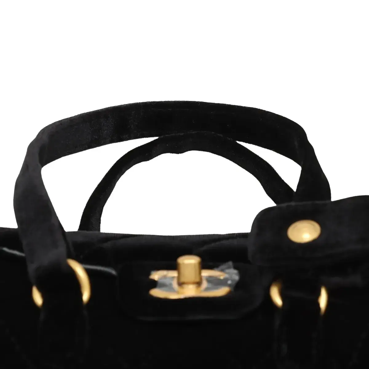Pre-Loved Bowling Bag Handbag Quilted Velvet Mini with Aged Gold Hardware, Black