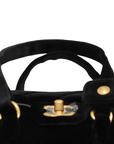 Pre-Loved Bowling Bag Handbag Quilted Velvet Mini with Aged Gold Hardware, Black