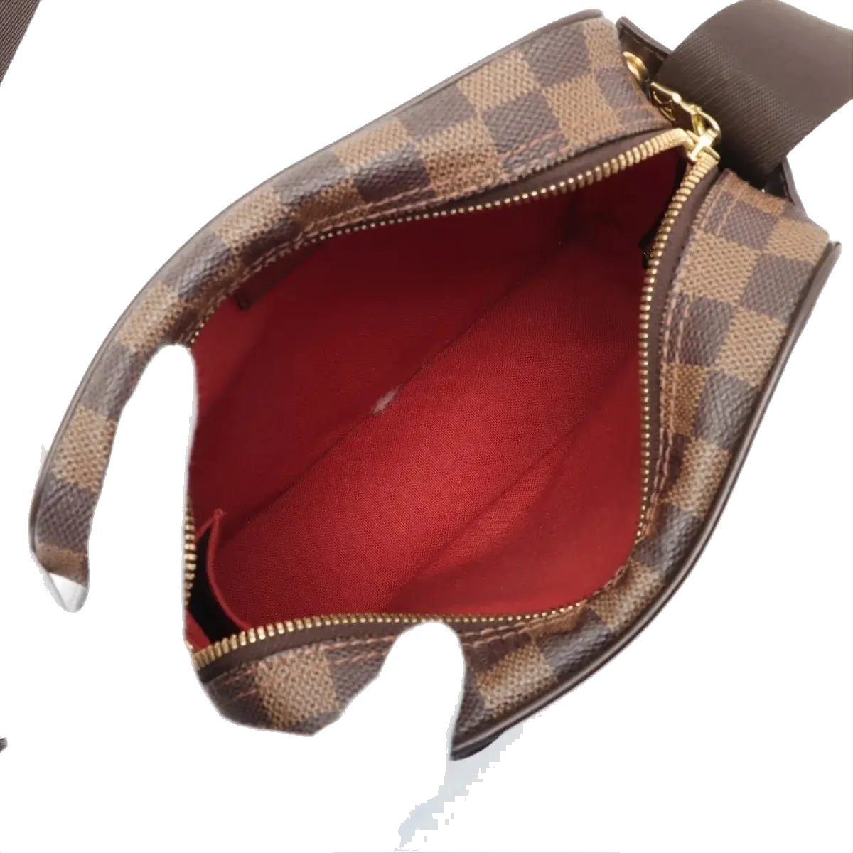 Pre-Loved Olav PM Crossbody Bag Damier Canvas Coated with Gold Hardware PM, Brown