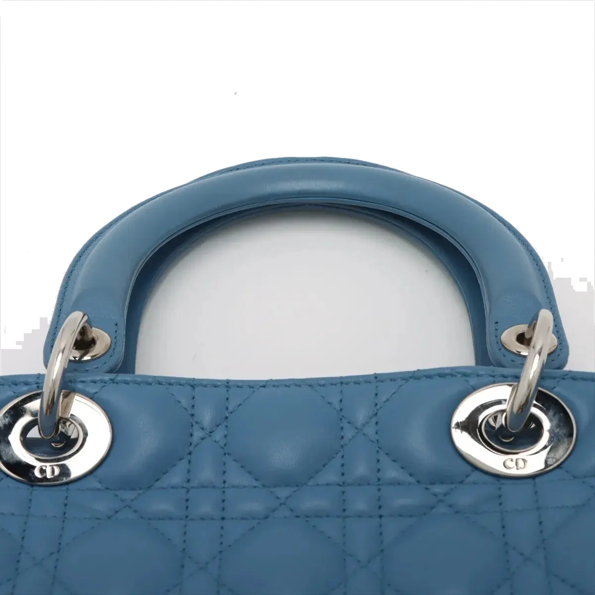 Pre-Loved Lady Dior Handbag Cannage Leather Large with Silver Hardware, Blue
