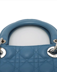 Pre-Loved Lady Dior Handbag Cannage Leather Large with Silver Hardware, Blue