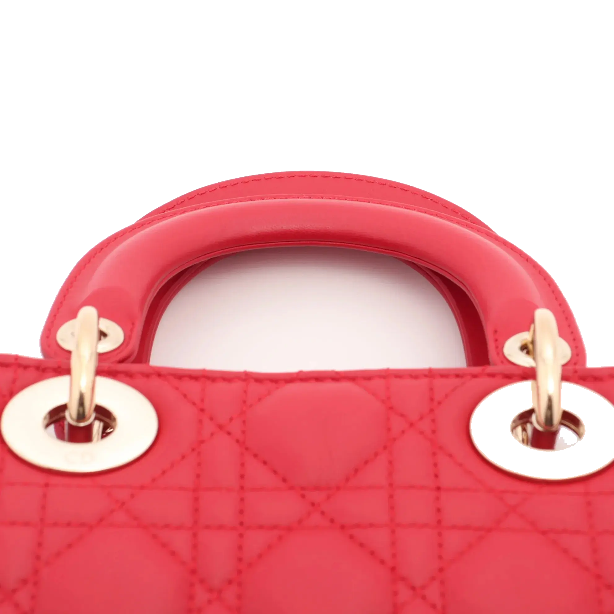 Pre-Loved Lady Dior Handbag Cannage Leather Mini with Gold Hardware, Red