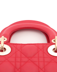 Pre-Loved Lady Dior Handbag Cannage Leather Mini with Gold Hardware, Red