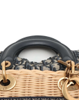 Pre-Loved Lady Dior Wicker Handbag Wicker Oblique Medium with Aged Gold Hardware, Natural / Navy