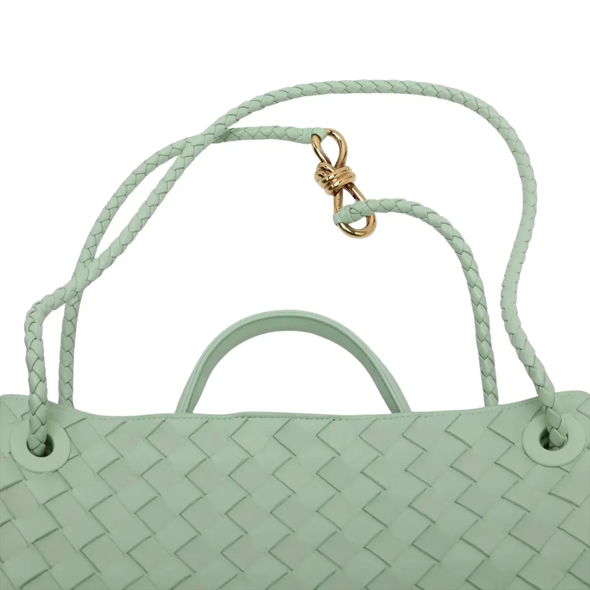 Pre-Loved Andiamo Tote Intrecciato Leather Small with Gold Hardware, Mint Green