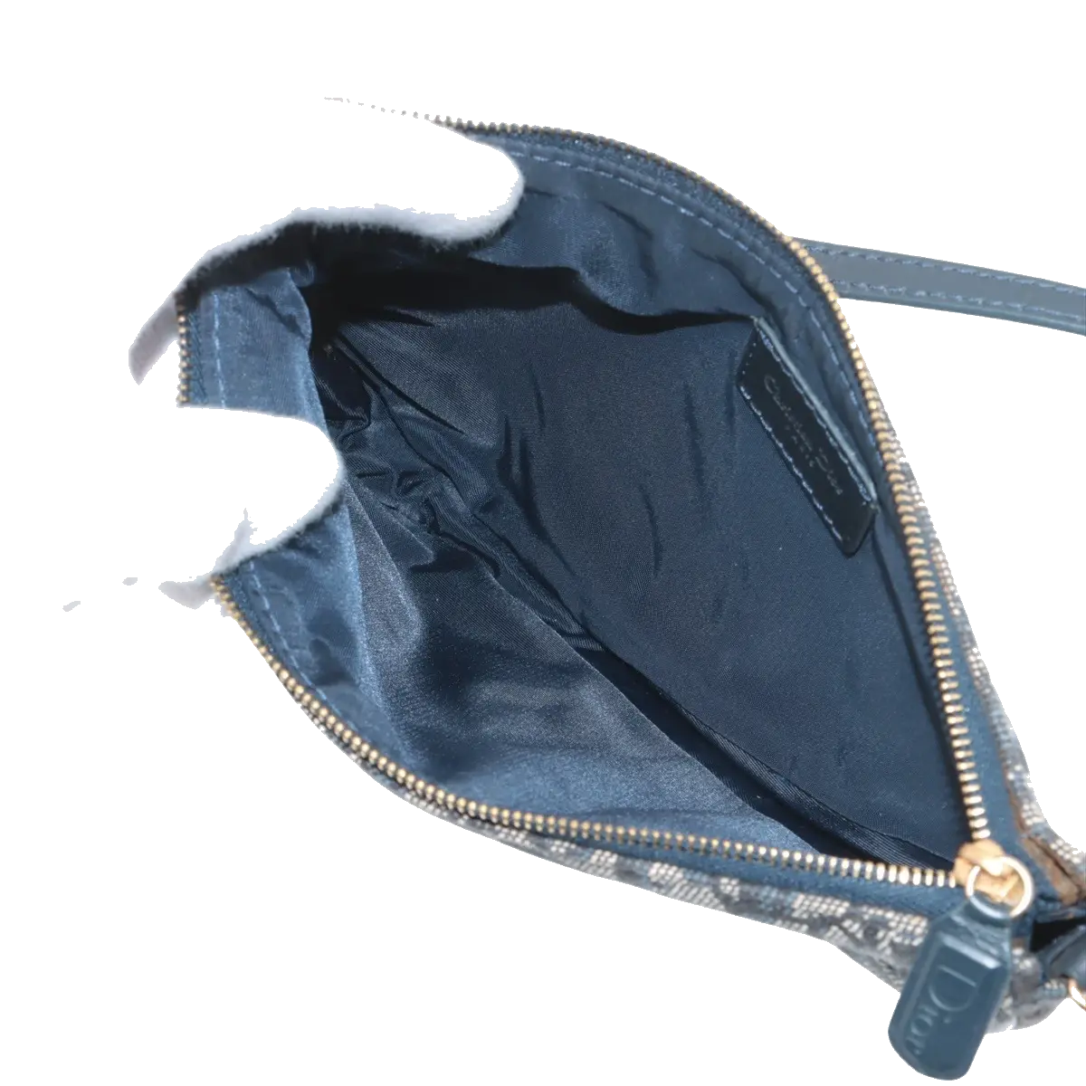Pre-Loved Saddle Pochette Shoulder Bag Oblique Coated Canvas Mini with Gold Hardware, Navy Blue