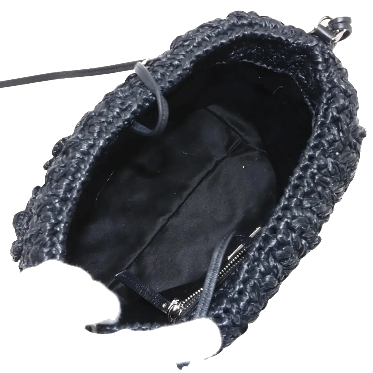 Pre-Loved Crossbody Bag Crochet Raffia with Silver Hardware, Black