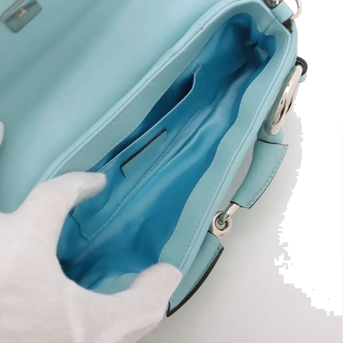 Pre-Loved Horsebit Chain Shoulder Bag Quilted Leather Small with Silver Hardware, Light Blue