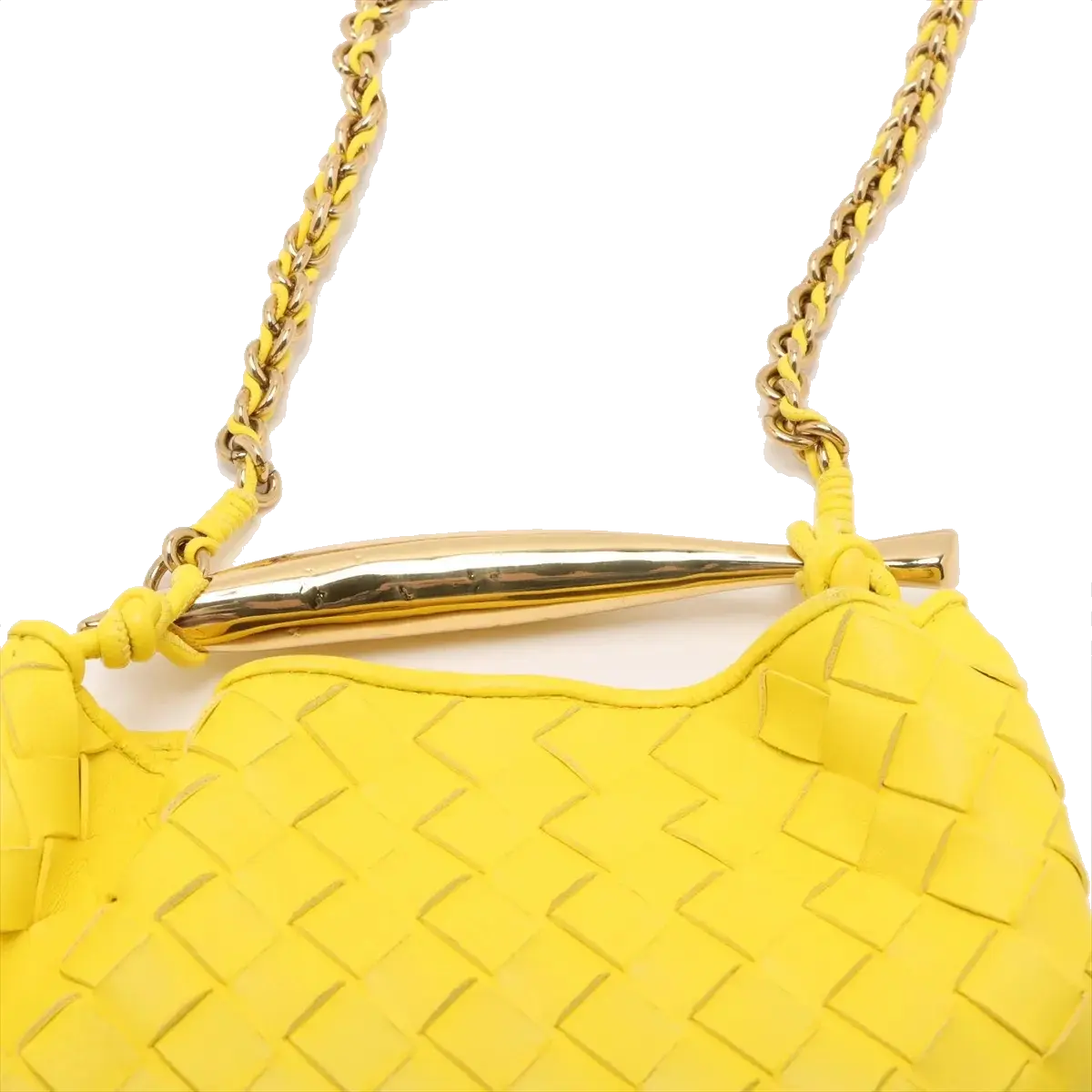 Pre-Loved Sardine Mini Shoulder Bag Intrecciato Leather Mini with Gold Hardware, Yellow