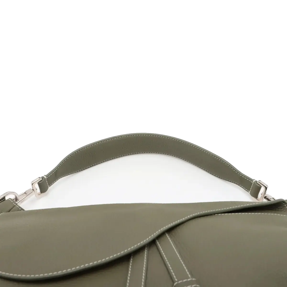 Pre-Loved Saddle Hobo Shoulder Bag Leather with Silver Hardware, Olive Green
