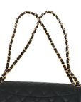 Pre-Loved Classic Double Flap Shoulder Bag Quilted Leather Jumbo with Gold Hardware, Black