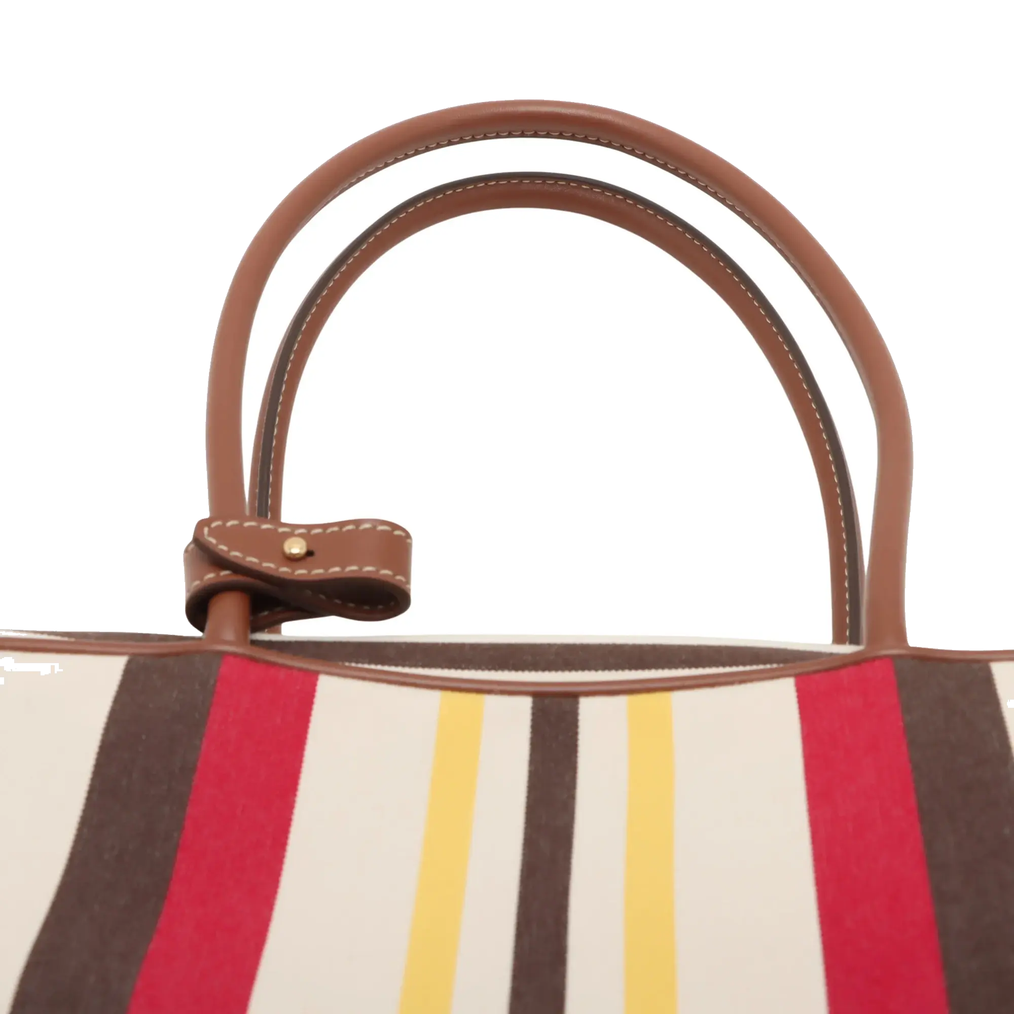 Pre-Loved Bowling Bag Handbag Striped Canvas Small with Gold Hardware, Beige Multicolor