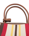 Pre-Loved Bowling Bag Handbag Striped Canvas Small with Gold Hardware, Beige Multicolor